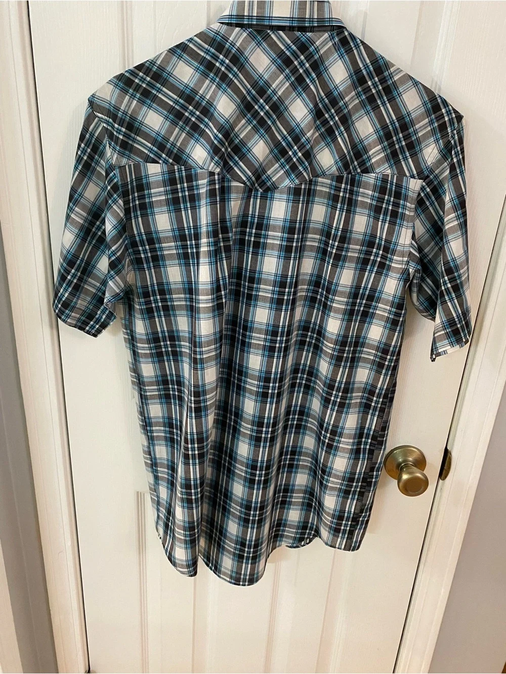 Ely Cattleman Western Pearl Snap Plaid Shirt Small Blue Gray Short Sleeve Cowboy - Picture 6 of 6
